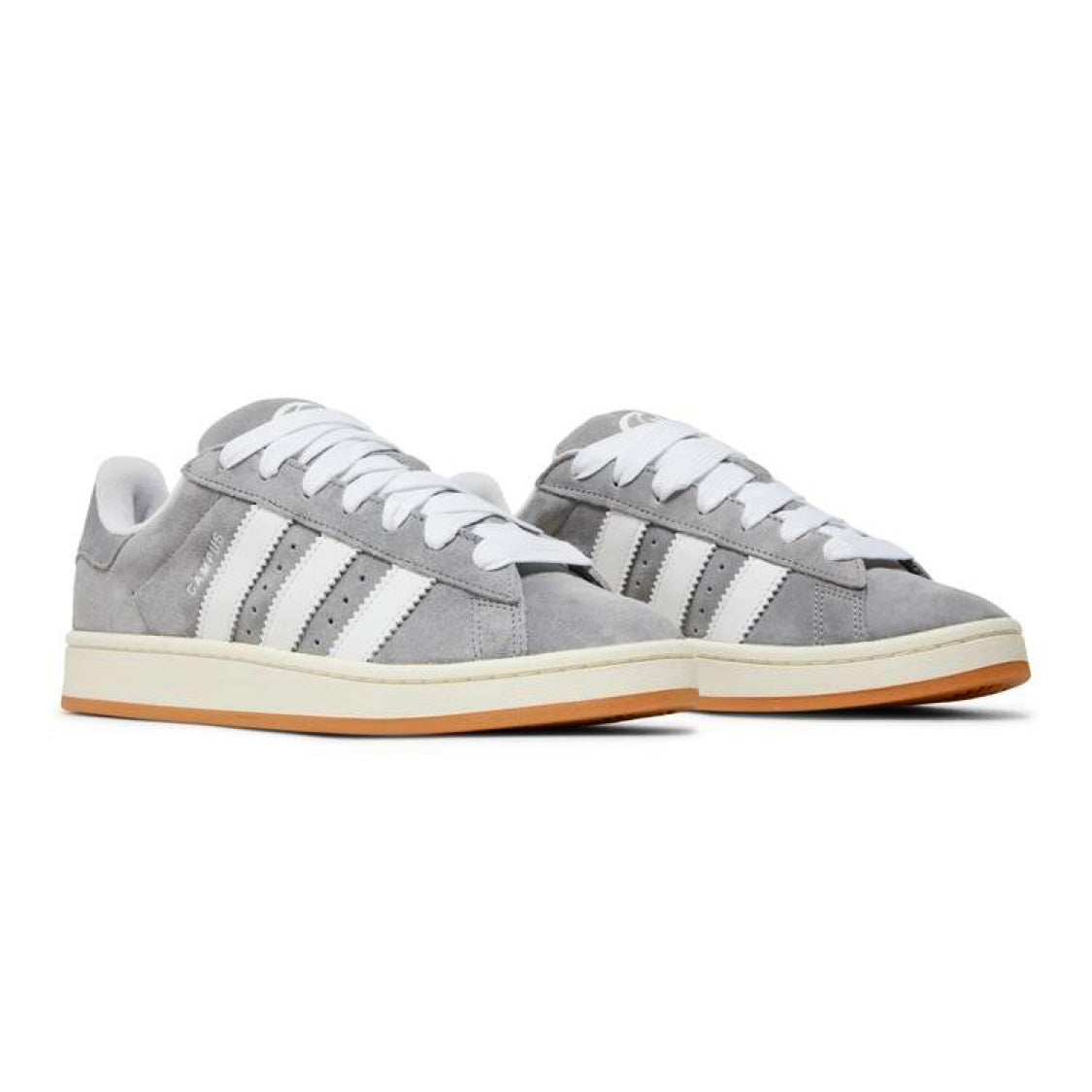 Adidas Campus 00s Grey White viste lateralmente, lacci bianchi